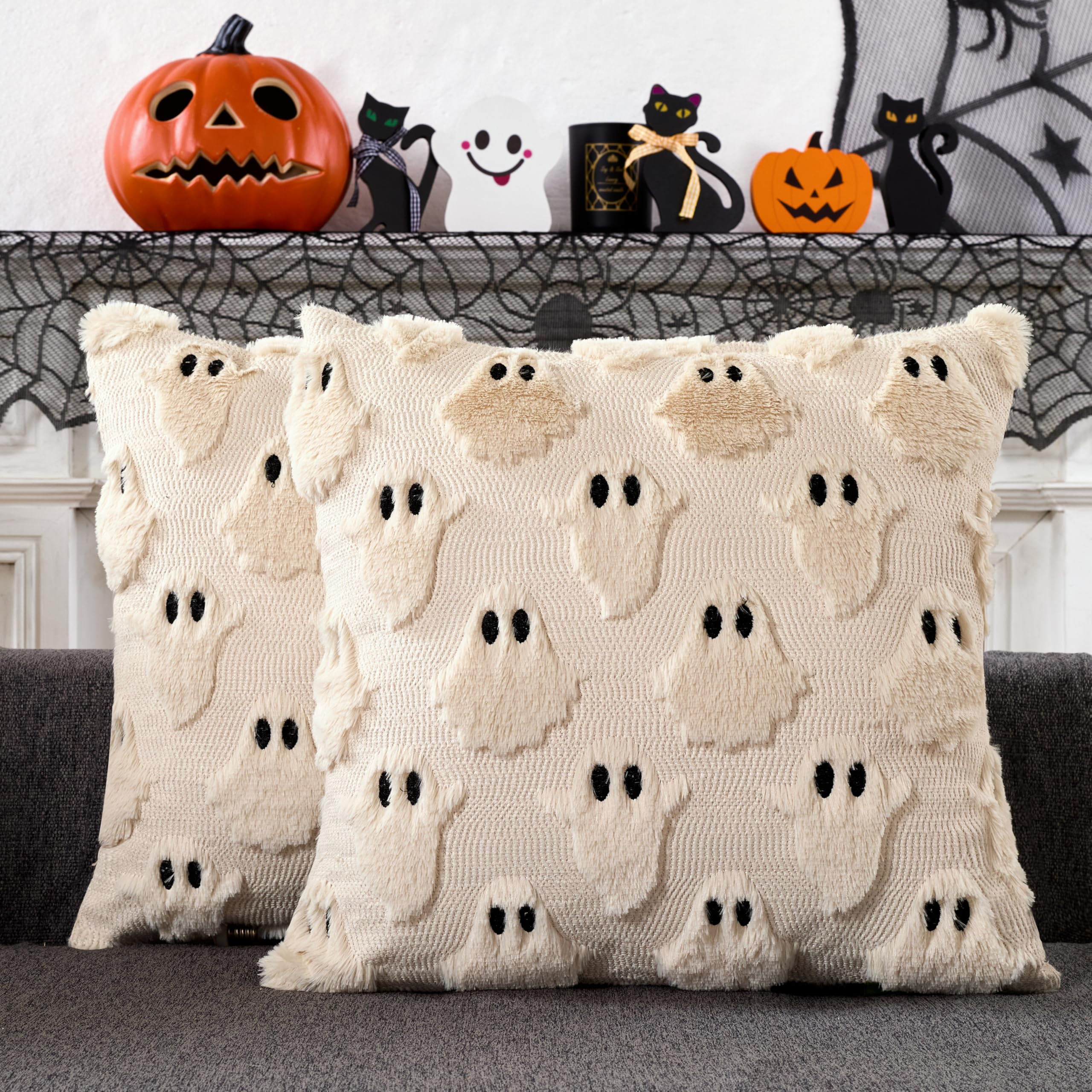Halloween Decor Pillow Covers 18x18 inch Set of 2 Cute Ghost Throw Pillow Cases Soft Plush Faux F... | Amazon (US)