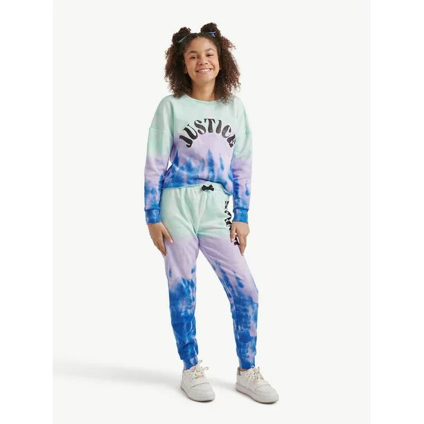 Justice Girls Crew Sweatshirt and Jogger 2-Piece Outfit Set, Sizes XS-XLP | Walmart (US)
