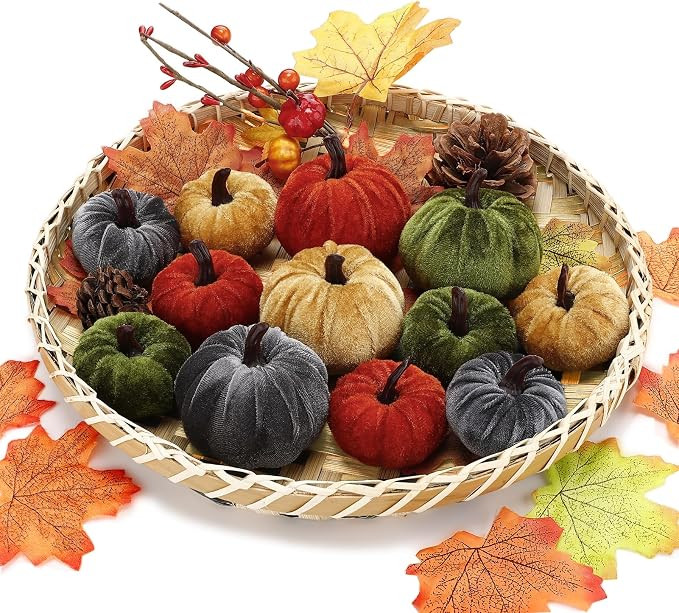 ANPHSIN Fall Velvet Pumpkins Halloween Centerpiece Decor - Artificial Fake Mini Pumpkins for Than... | Amazon (US)