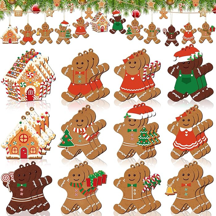36 PCS Gingerbread Man Christmas Tree Ornaments Wooden Gingerbreads Christmas Hanging Ornament Gi... | Amazon (US)