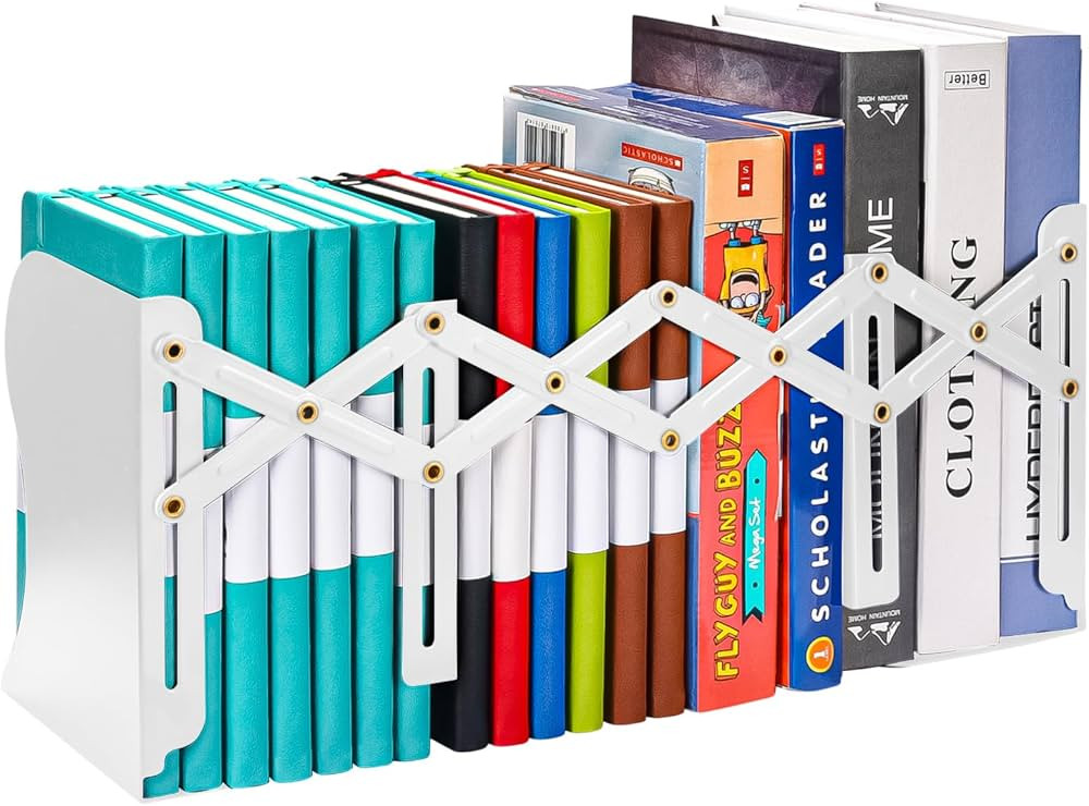Adjustable Bookends, Metal Book Ends for Heavy Book, 2 Dividers, Nonslip Book Stander for Desk, S... | Amazon (US)