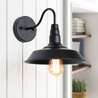 1-Light Black Industrial Classic Wall Sconce Barn Light Farmhouse Gooseneck Barn Vanity Wall Lamp | The Home Depot