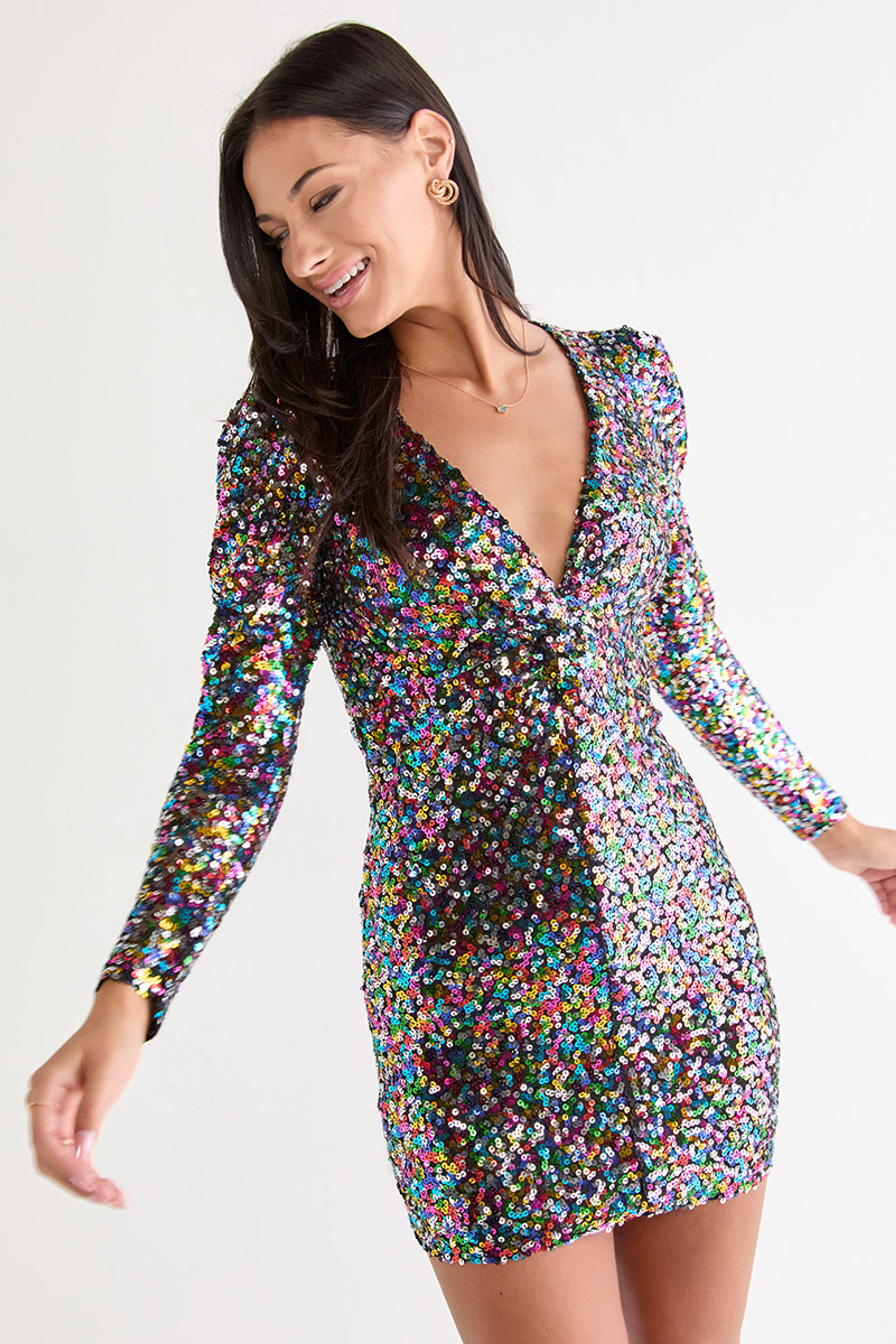 Laney Long Sleeve Sequin Mini Dress | Francesca's