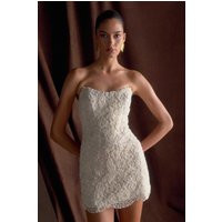 Eva Hand Beaded Pearl & Lace Mini Dress - White I MESHKI I Size L | MESHKI US