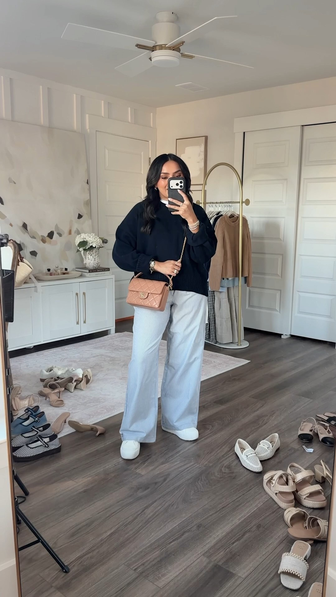 Navy sweater size xs TTS
Blue pull on pants size xs TTS 
Sneakers size 6.5 TTS 

#LTKgrwm #LTKootd #LTKPetite