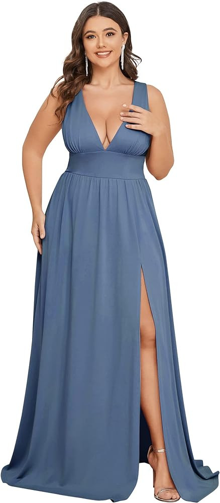 Ever-Pretty Summer Maxi High Slit Pleated Sleeveless Plus Size Formal Dresses for Curvy Women 016... | Amazon (US)