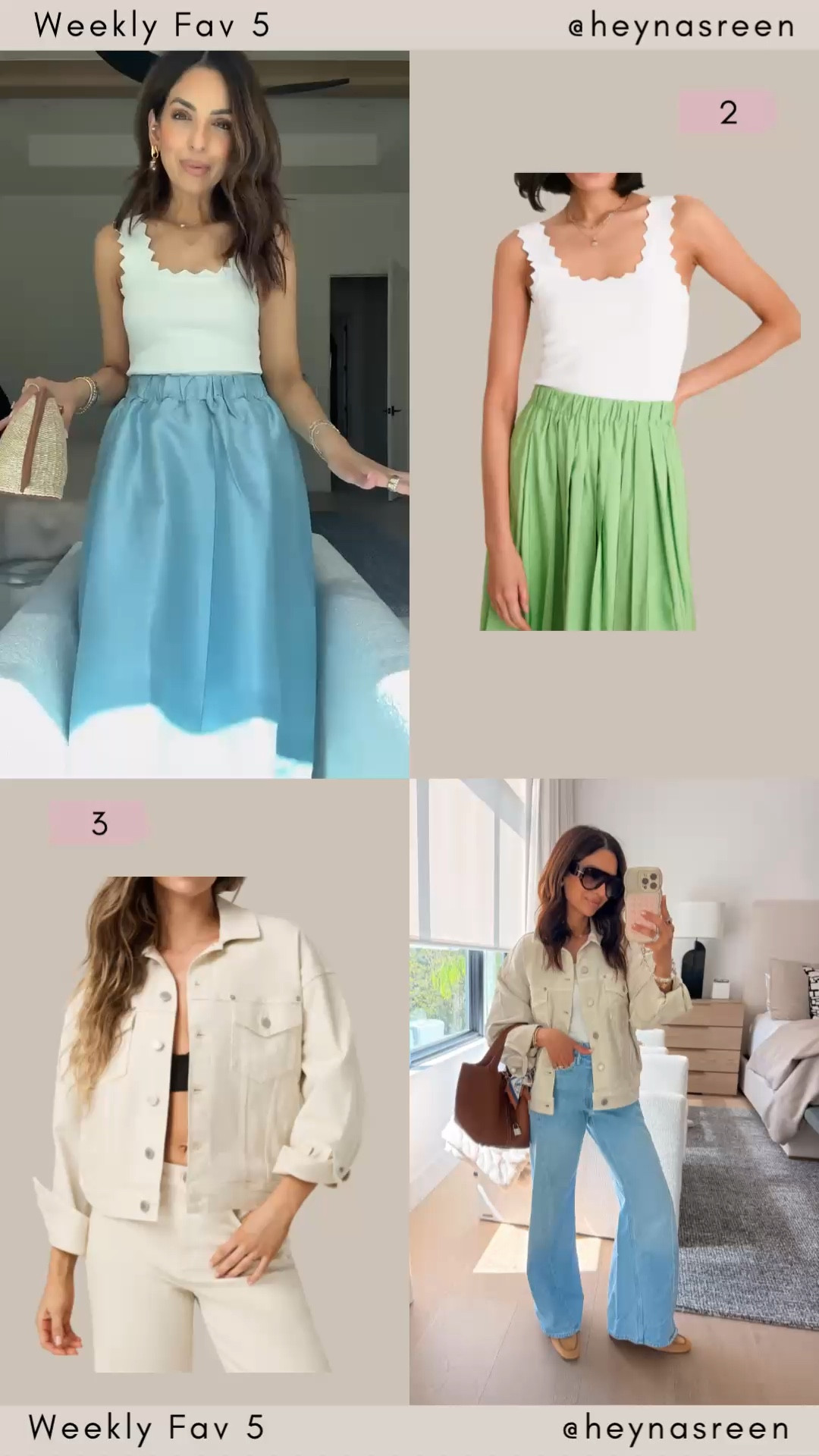 Fav 5:
#2: Tuckernuck scallop tank, it’s a knit material and so chic, I’m wearing an XS 
#3: Vuori off-white denim jacket, I’m wearing an XS, so perfect for spring