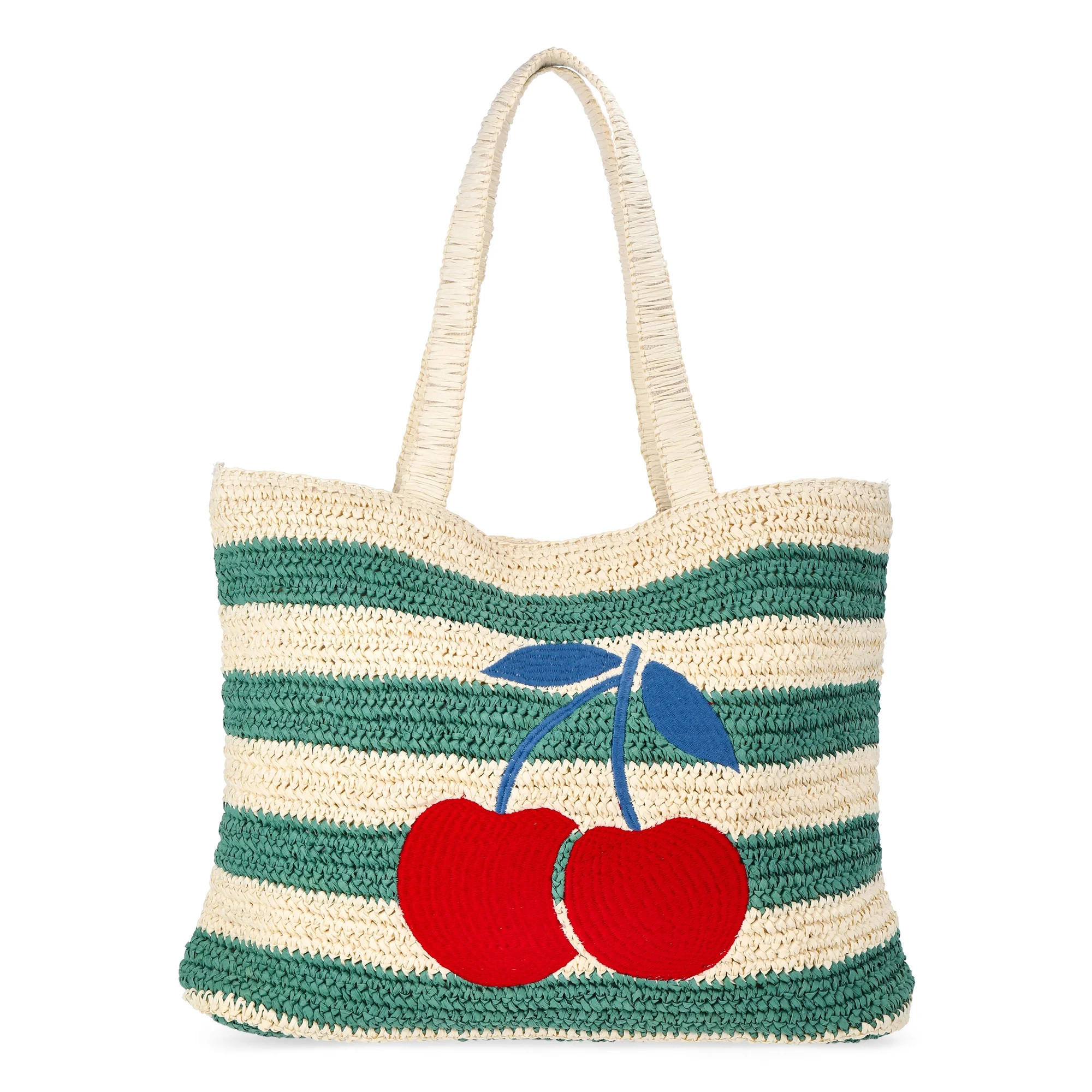 No Boundaries Women's Cherry Beach Tote Bag, Green Cherry | Walmart (US)