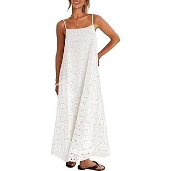 MEROKEETY Women's Summer Spaghetti Straps Sundress 2026 Casual Sleeveless Floral Lace Eyelet Boho... | Amazon (US)