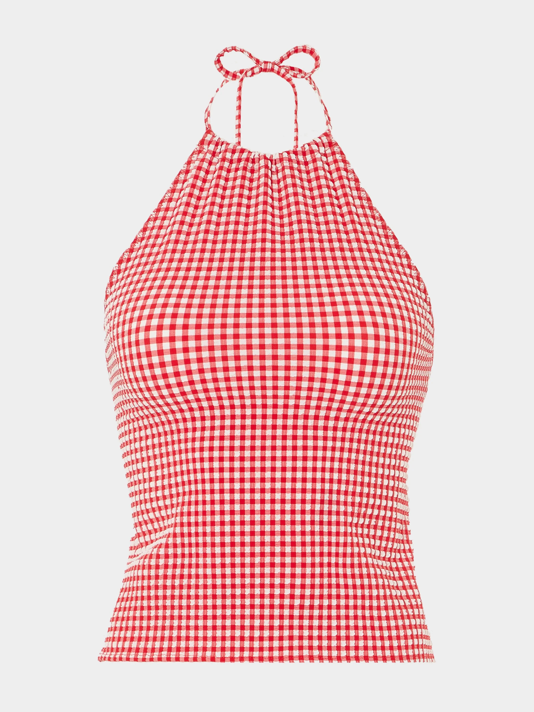 Gingham Seersucker Halter Top - Red Gingham | One Size Swimwear | Hunza G - Red Gingham / Large/Extra-Large | HUNZA G