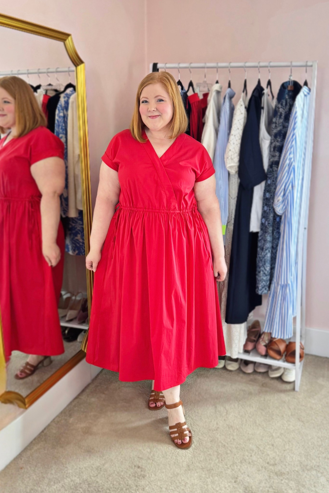 Red Dress with Adjustable Drawstring Waist from Ulla Popken | 35% OFF with code LIZULLA 🍒

Spring dress, red outfit, vionic shoes, wide sandals, wide fit shoes, plus size, size 16, size 18