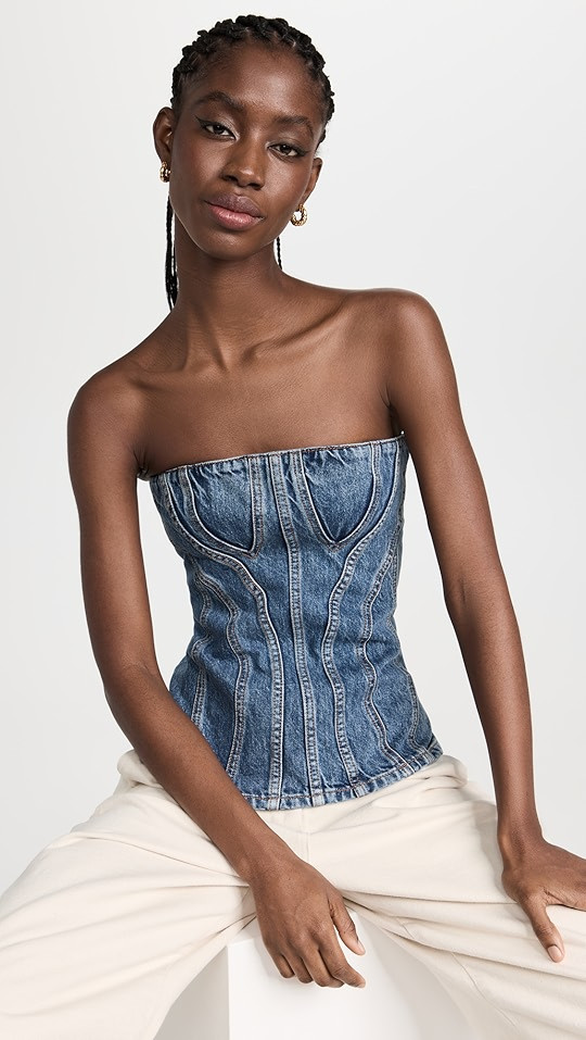 Mid Blue Vintage Denim Strapless Top | Shopbop