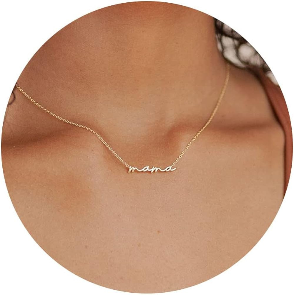 Foxgirl Mama Necklace 18k Gold Plated Tiny Cubic Zirconia Dainty Chain Mom Necklace Initial Lette... | Amazon (US)