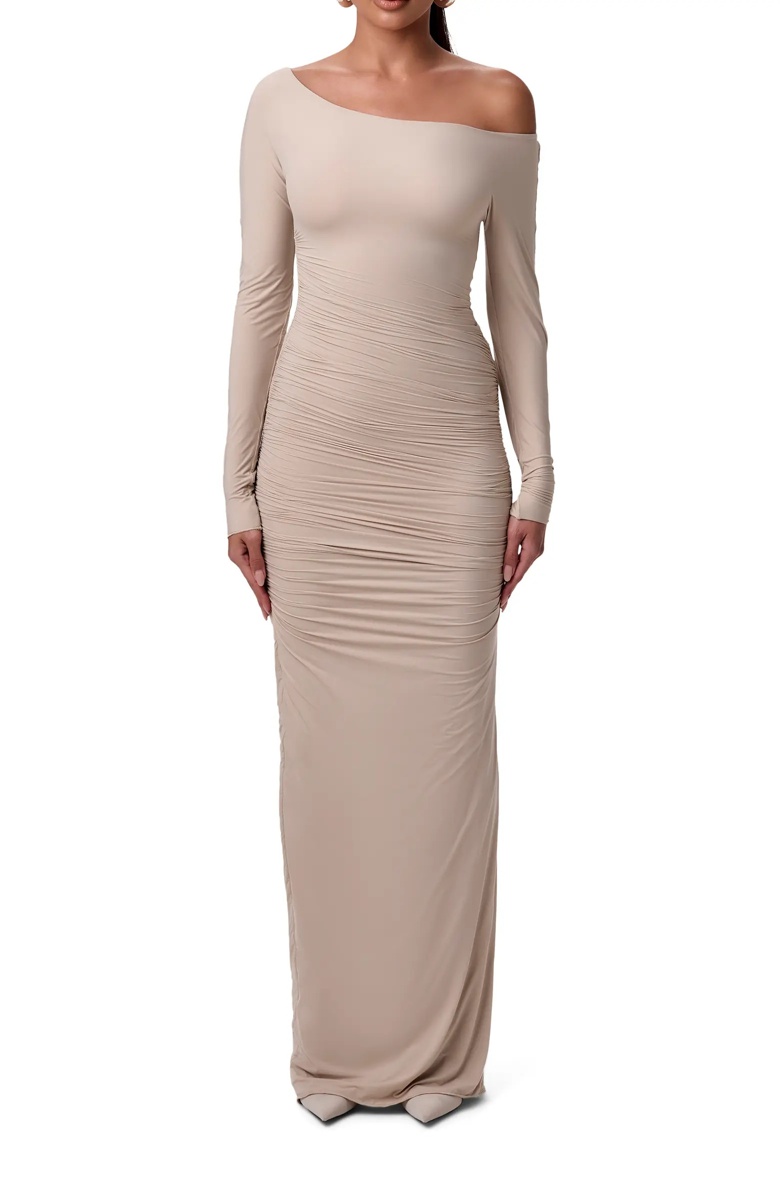 Ruched Off the Shoulder Long Sleeve Maxi Dress | Nordstrom