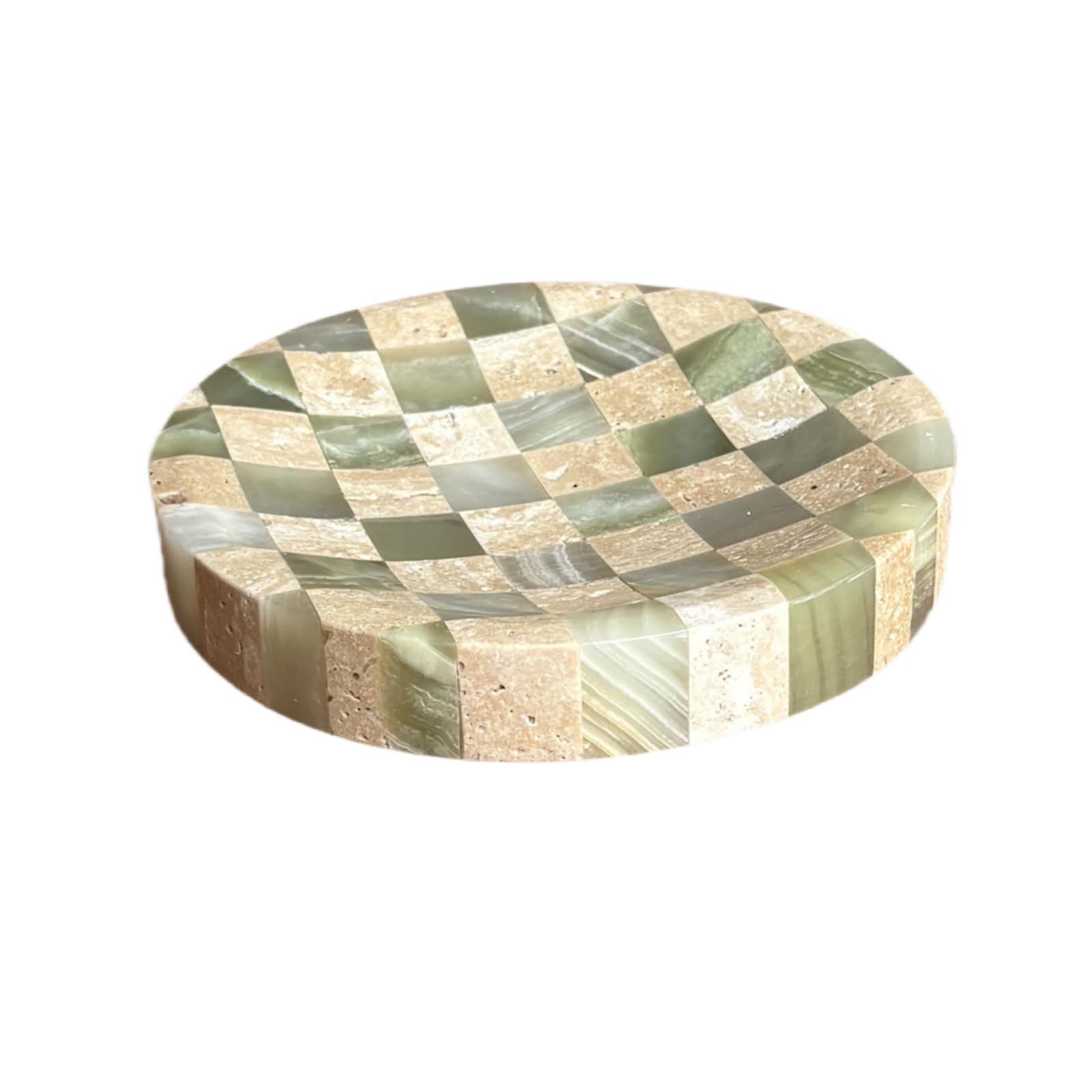Marble Stone Checkerboard D4.7'' Round Small Splicing Mosaic Tray Jewelry Dish (Green Jade Onyx x... | Amazon (US)