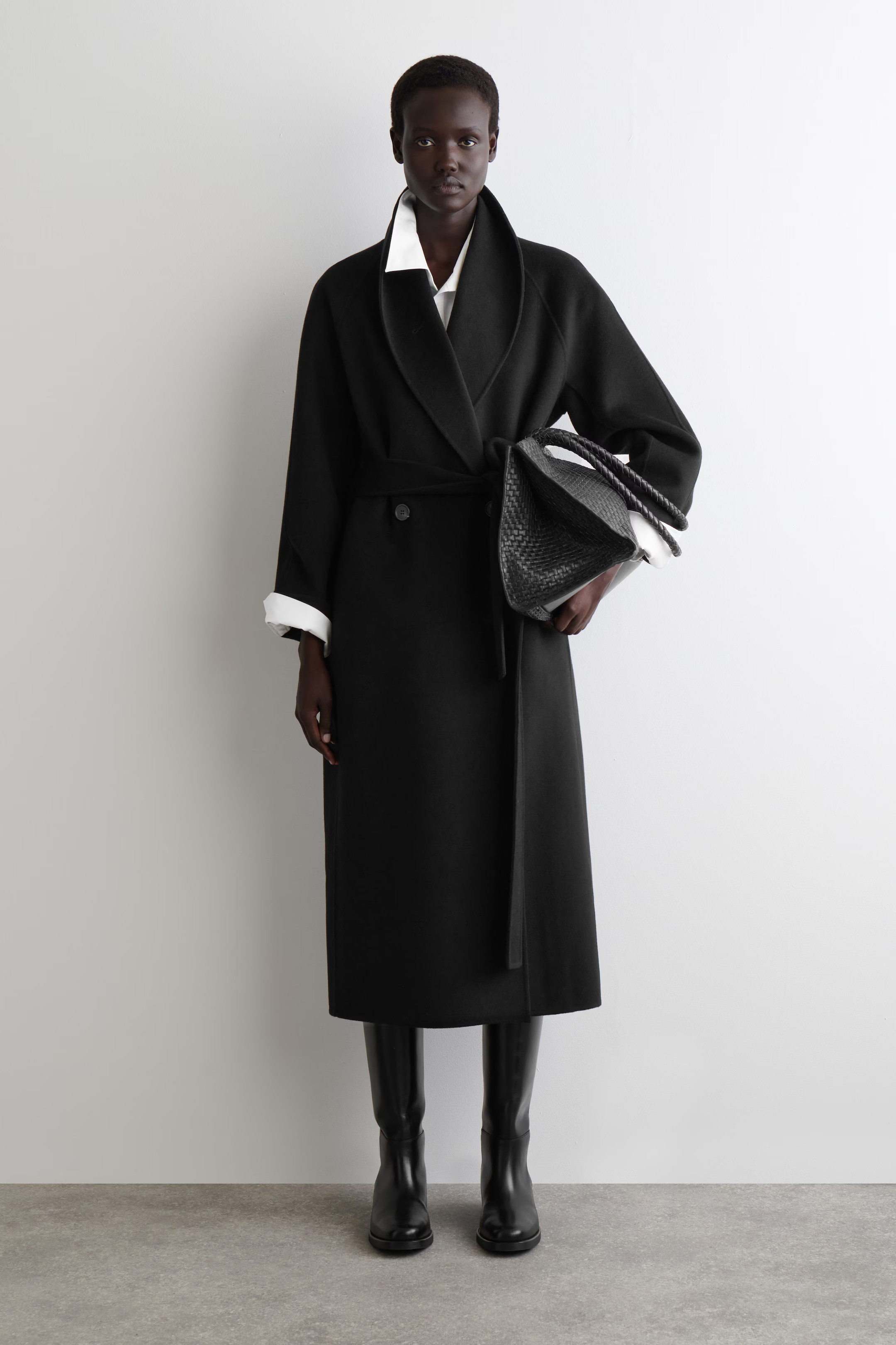 BELTED DOUBLE-FACED WOOL LONG COAT - BLACK | COS US | COS (EU)