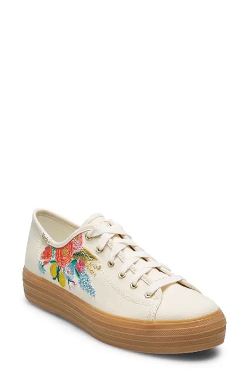 KEDS X RIFLE PAPER x Rifle Paper Co. Triple Kick Embroidered Garden Party Sneaker in Linen at Nordst | Nordstrom