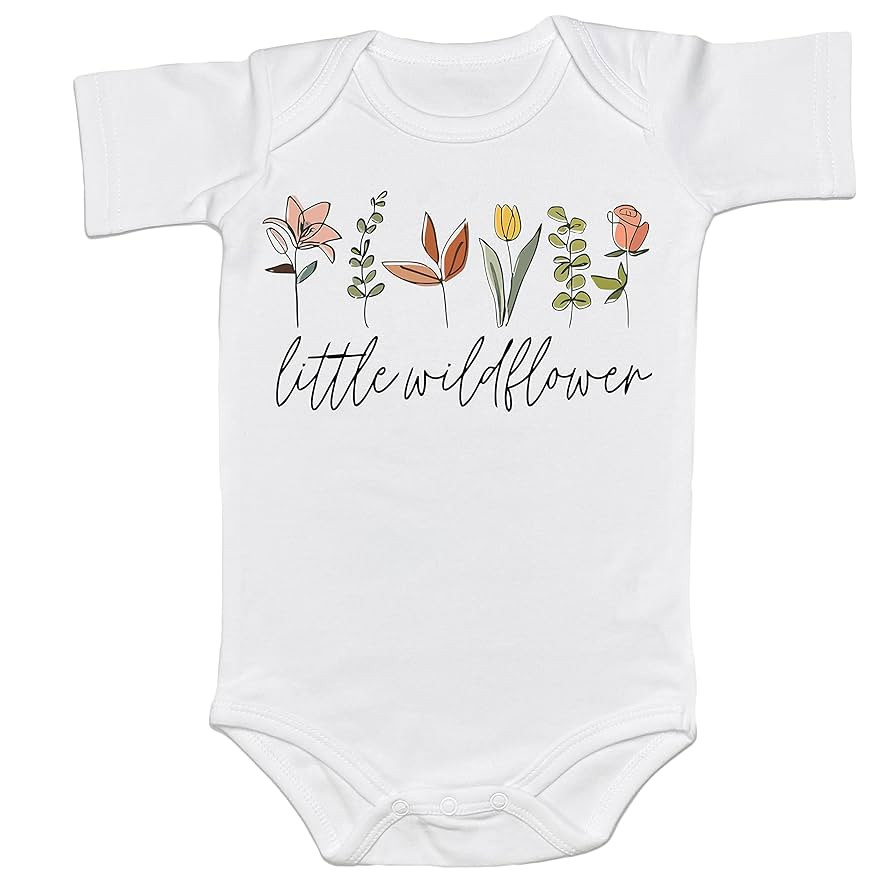 Little Wild Flower Baby Girl Onesie Infant Coming Soon Bodysuit Gift Vintage Retro Reveal Shirt (... | Amazon (US)