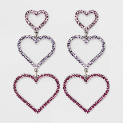 Pave Heart Cubic Zirconia Drop Earrings - Wild Fable™ Pink | Target