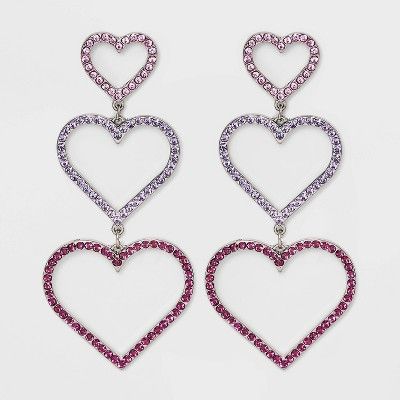 Pave Heart Cubic Zirconia Drop Earrings - Wild Fable™ Pink | Target
