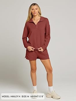 MEROKEETY Women's 2 Piece Waffle Knit Lounge Sets Long Sleeve Shorts Outfits Pjs with Pockets | Amazon (US)
