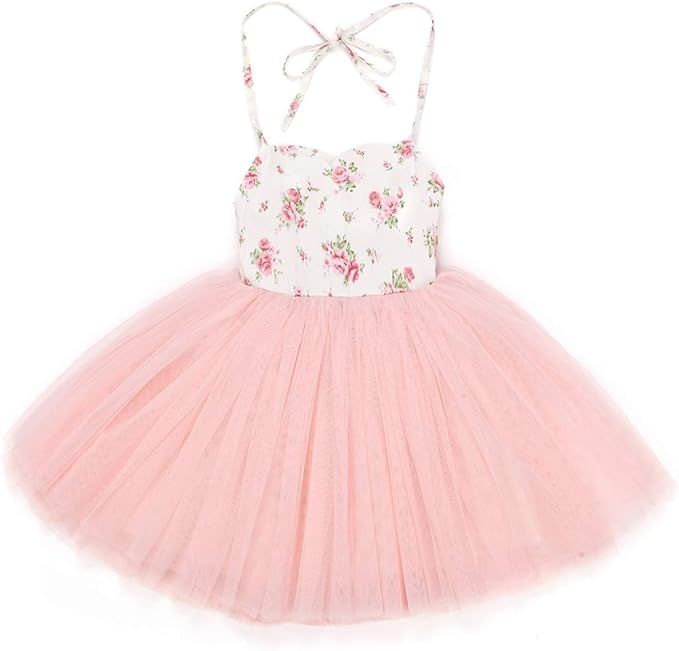 Flofallzique Summer Baby Girls Dress Floral Tulle Wedding Birthday Toddler Tea Party Tutu | Amazon (US)
