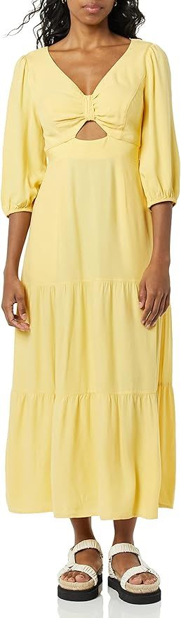 Goodthreads Women's Fluid Twill Puff Sleeve Cutout Maxi Dress | Amazon (US)
