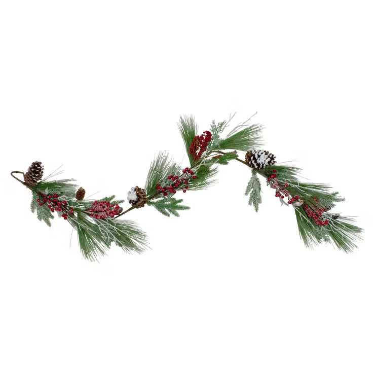 Northlight 5.75' x 7" Green and Red Frosted Berries and Pinecones Artificial Christmas Garland - ... | Target