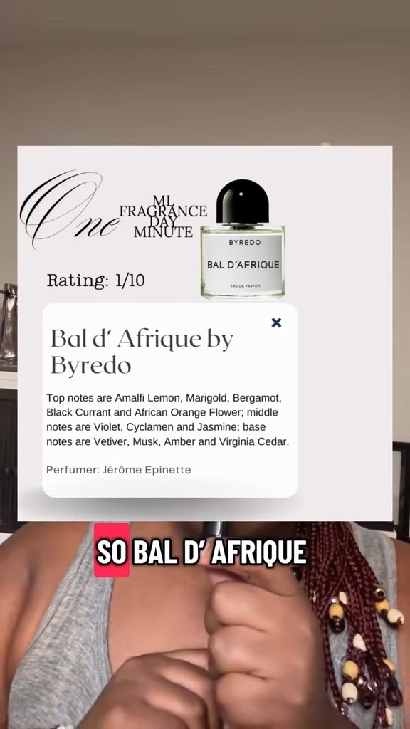 Final thoughts: This one was also super disappointing for me because the notes actually sound like something I would really love. 

At this point the only Byredo scent that I actually really like is Casablanca Lily and it’s discontinued 😭

If you wanna get samples of these fragrances I talk about check out @ScentSplit which helps me get my nose on so many different fragrances. This helps train my nose to smell and determine common notes I love. 

#fragrance #fragrancereview #byredo #baldafrique #series #1mlseries

#LTKBeauty #LTKselfcare #LTKvlog