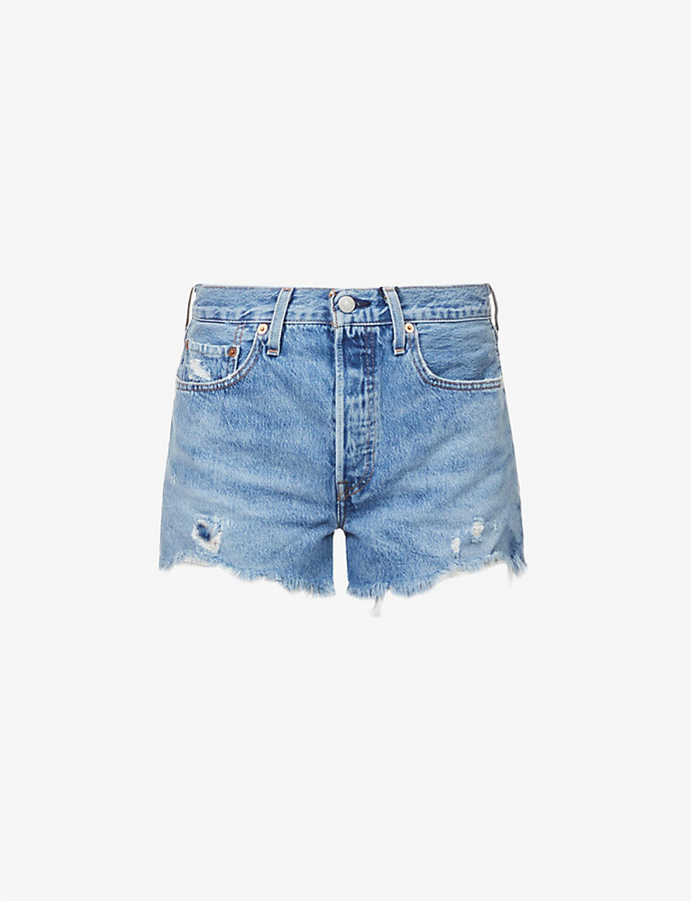 501 distressed high-rise denim shorts | Selfridges