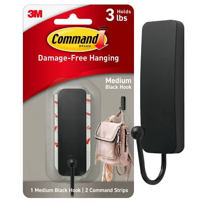 Command Medium Sized Decorative Hook Black: Plastic Painted Hook with Command Strips, 3 lb Capacity, 1 Pack | Target