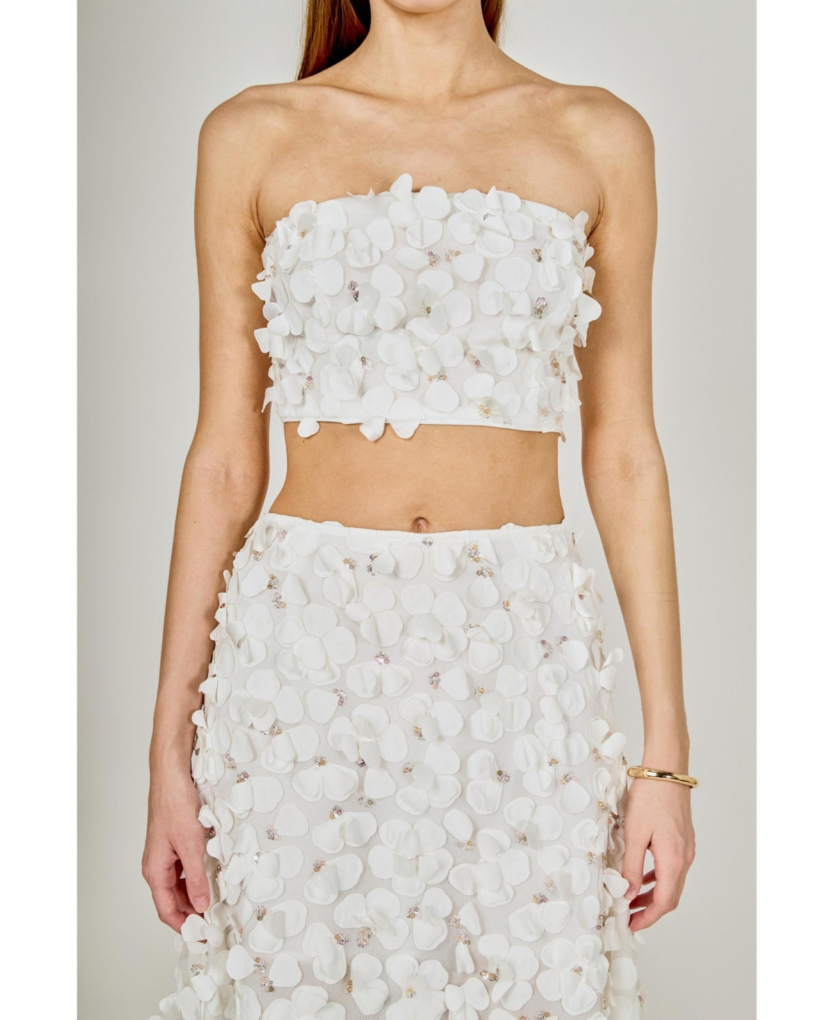 endless rose Women's 3D Floral Bandeau Top - Off white | Macy's