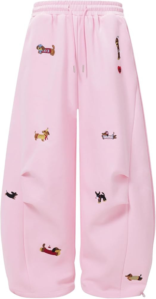 Aelfric Eden Embroidery Puppy Baggy Barrel Sweatpants Casual Y2K Elastic Drawstring Unisex Wide L... | Amazon (US)