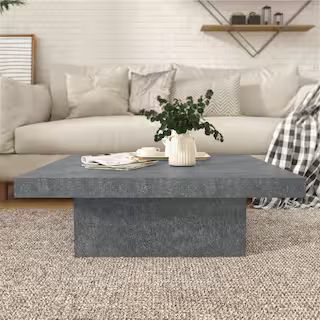GALANO Carmelo 35.4 in. Cement Gray Stone Square Wood Top Coffee Table SH-GTPU16943USA - The Home... | The Home Depot