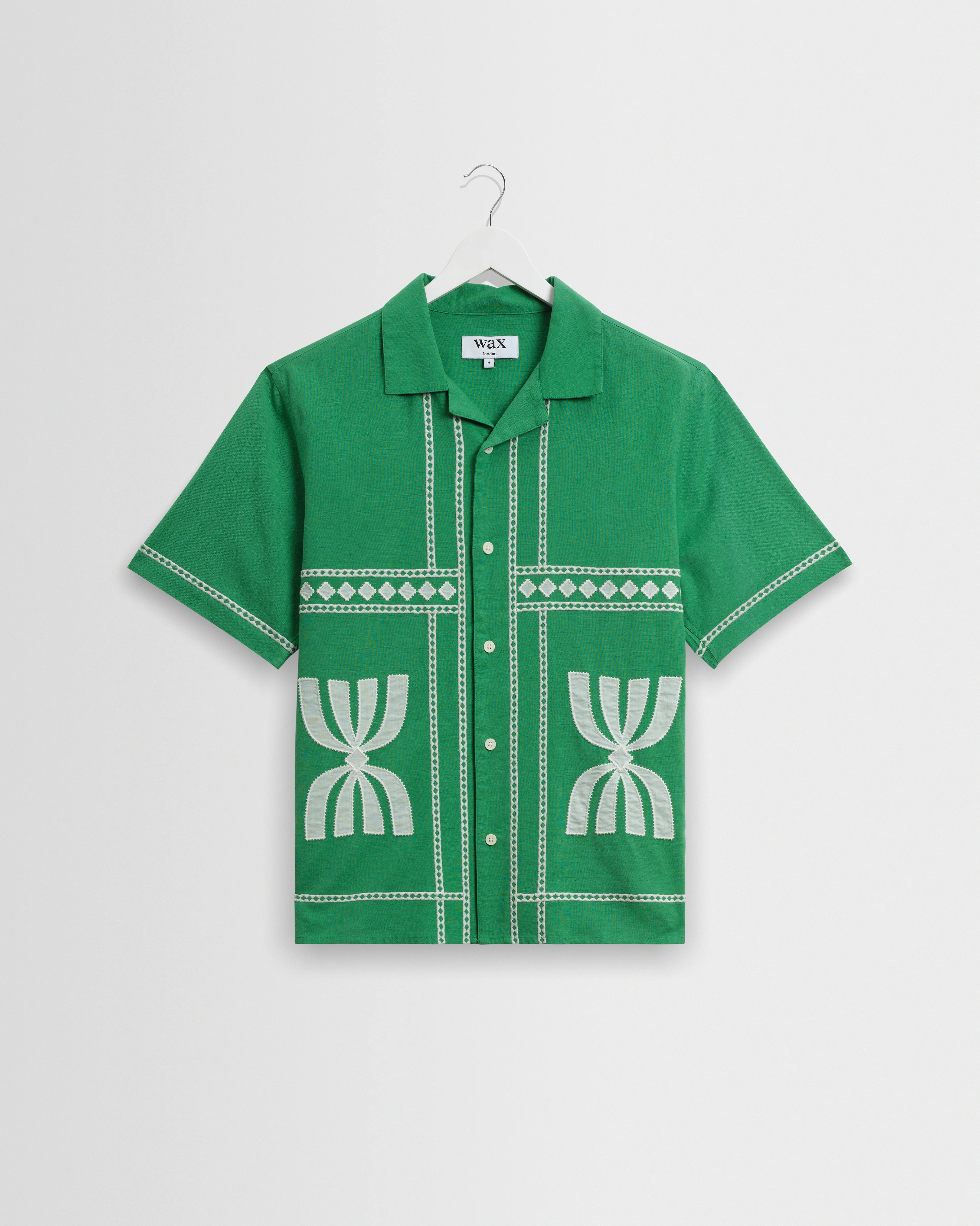 Didcot - Green And White Border Applique Short-Sleeve Shirt | Wax London US