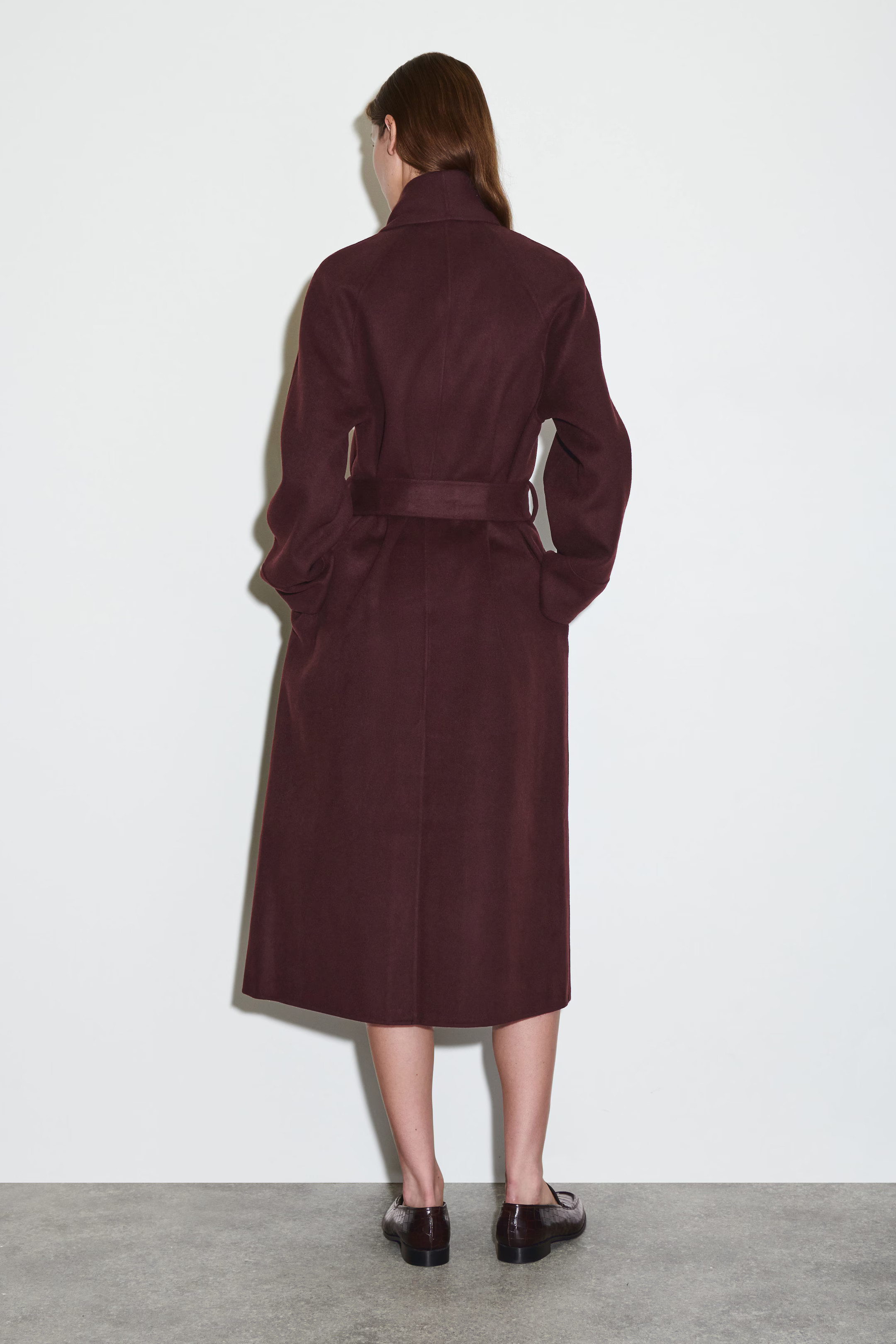 BELTED DOUBLE-FACED WOOL LONG COAT - BURGUNDY | COS US | COS (US)