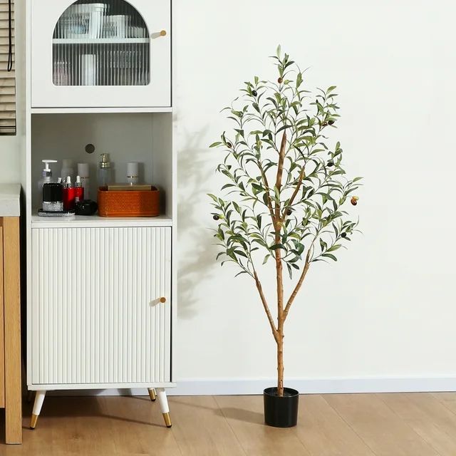 4 ft Artificial Olive Plants with Realistic Leaves and Natural Trunk, Silk Fake Potted Tree with ... | Walmart (US)