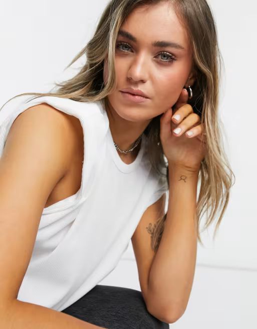 Miss Selfridge shoulder pad t-shirt in white | ASOS (Global)