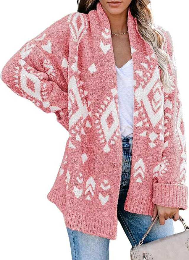 Dokotoo Cardigan Sweaters for Women Long Sleeve Geometric Aztec Print Open Front Boyfriend Comfy ... | Amazon (US)