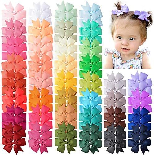 Pack of 80PCS, Baby Girls Hair Bows 3" Grosgrain Ribbon Pinwheel Toddler Bows Hair Clips for Girls I | Amazon (US)