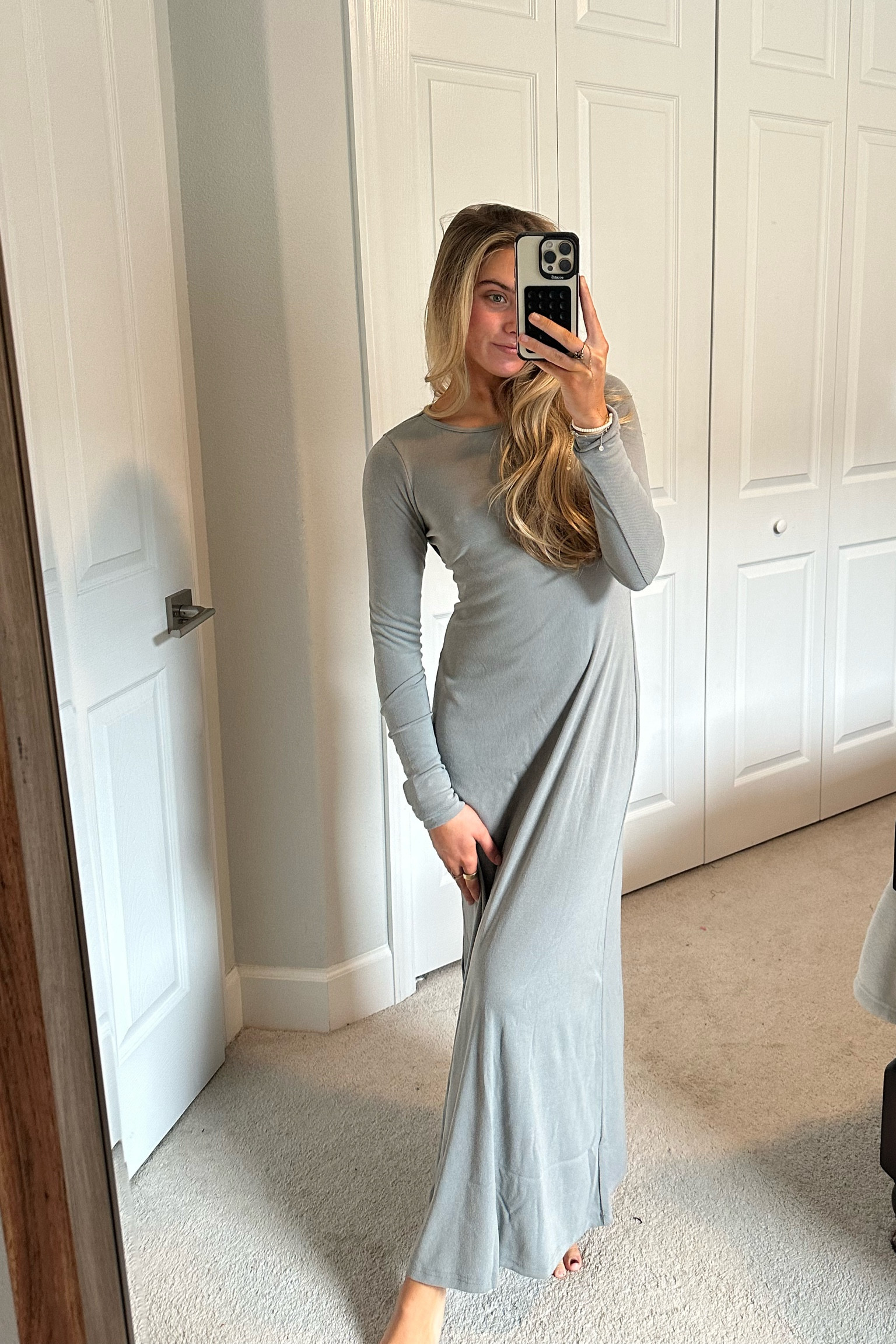 Free people Aubre open back maxi dress. Long sleeve maxi dress. Open back. Cut out maxi. Grey long sleeve dress. FP Beach. Outfit. OOTD. Fall fashion. Bodycon maxi dress 

#LTKfindsunder100 #LTKstyletip #LTKVideo
