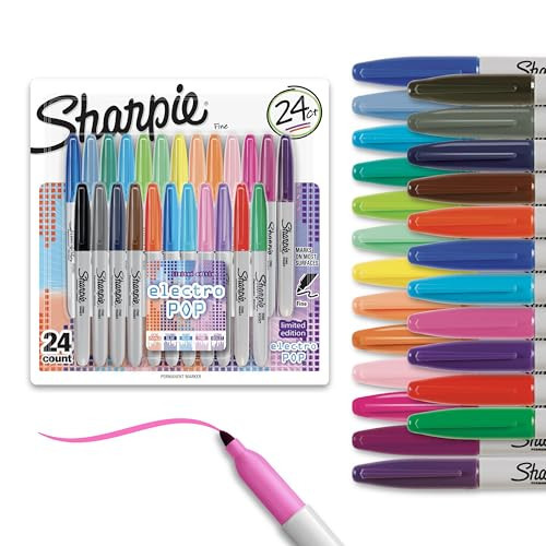 Sharpie Electro Pop Permanent Markers, Fine Tip, Marker Set, Assorted Colors, 24 Count - Coloring, Drawing, Art, Markers, Writing | Amazon (US)