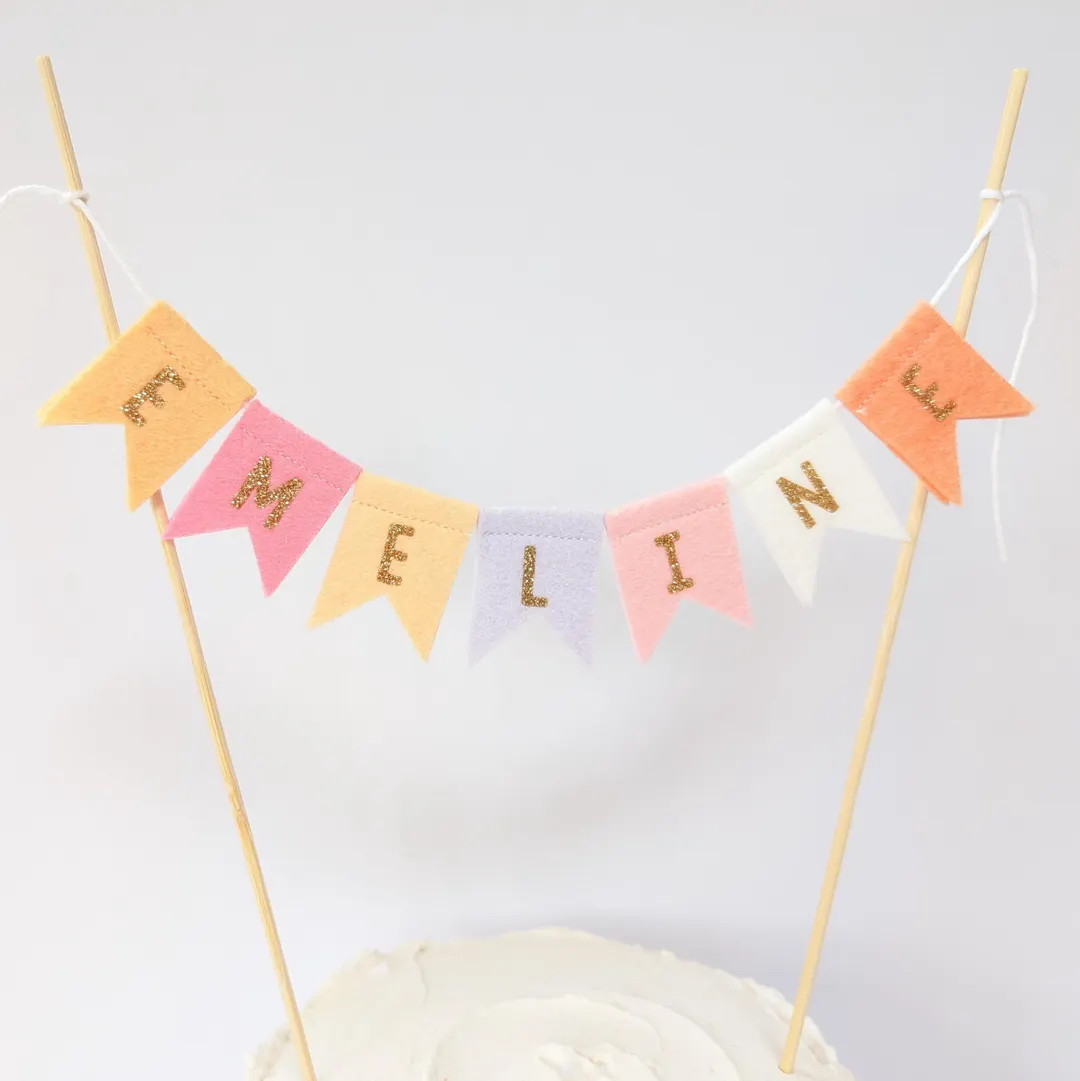 Personalised Name Cake Bunting, Mixed Soft Pastels, Custom Name Cake Topper, Felt Cake Bunting, P... | Etsy (US)