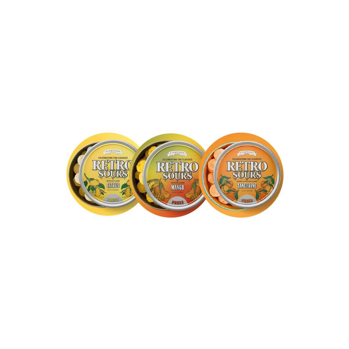 Iconic Candy Retro Sours – Citrus, Tangerine, Mango - Classic Hard Candy in Tin Cans – 1 Pack... | Target