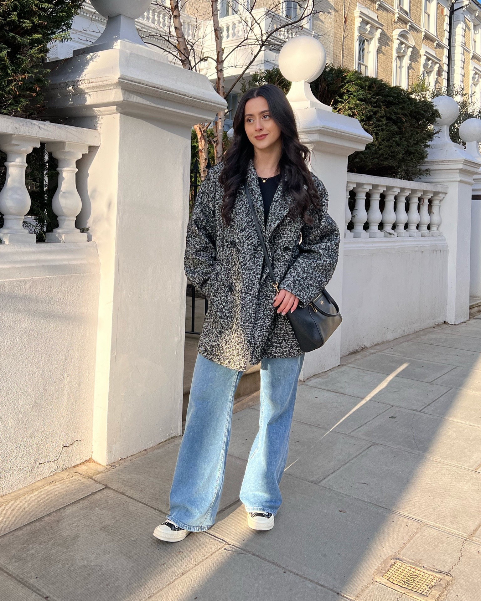 Casual outfit idea, blue jeans, textured coat, comme des garçons converse, black t-shirt, coach handbag, work outfit, spring outfit, mango coat, flecked textured coat,
Wool coat

#LTKworkwear #LTKstyletip #LTKSpringSale