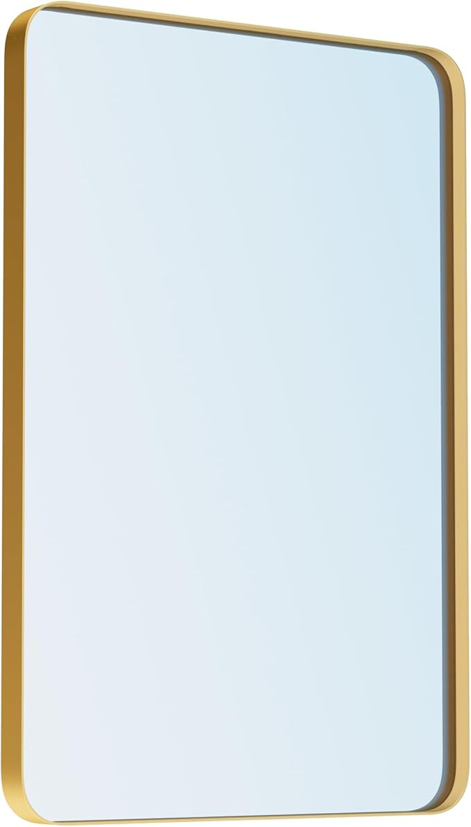 VocalStar Gold Bathroom Mirror for Wall, 24 x 36 Inch Metal Framed Rounded Rectangle Vanity Mirro... | Amazon (US)