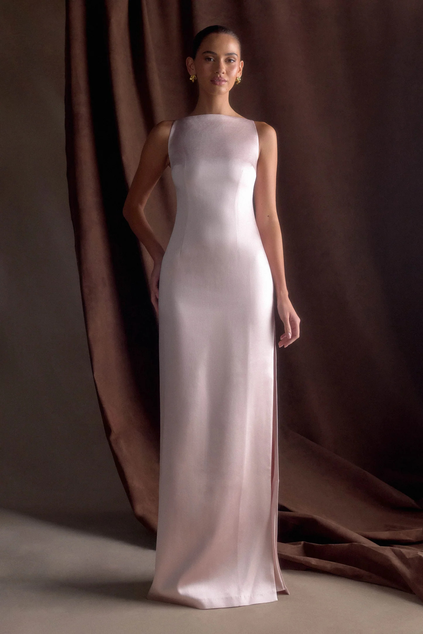 Sleeveless Satin Maxi Dress - Soft Pink | MESHKI US