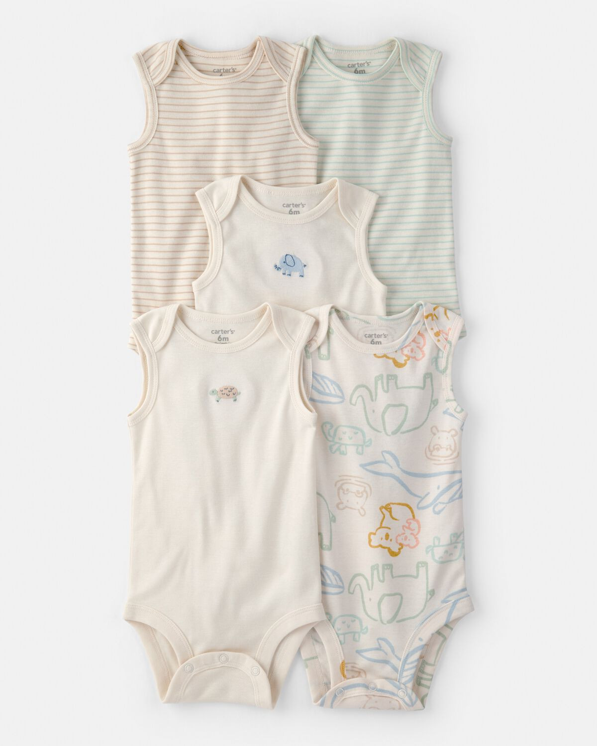 Baby 5-Pack Sleeveless Multipack Animal Bodysuits - Cream | Carter's Inc