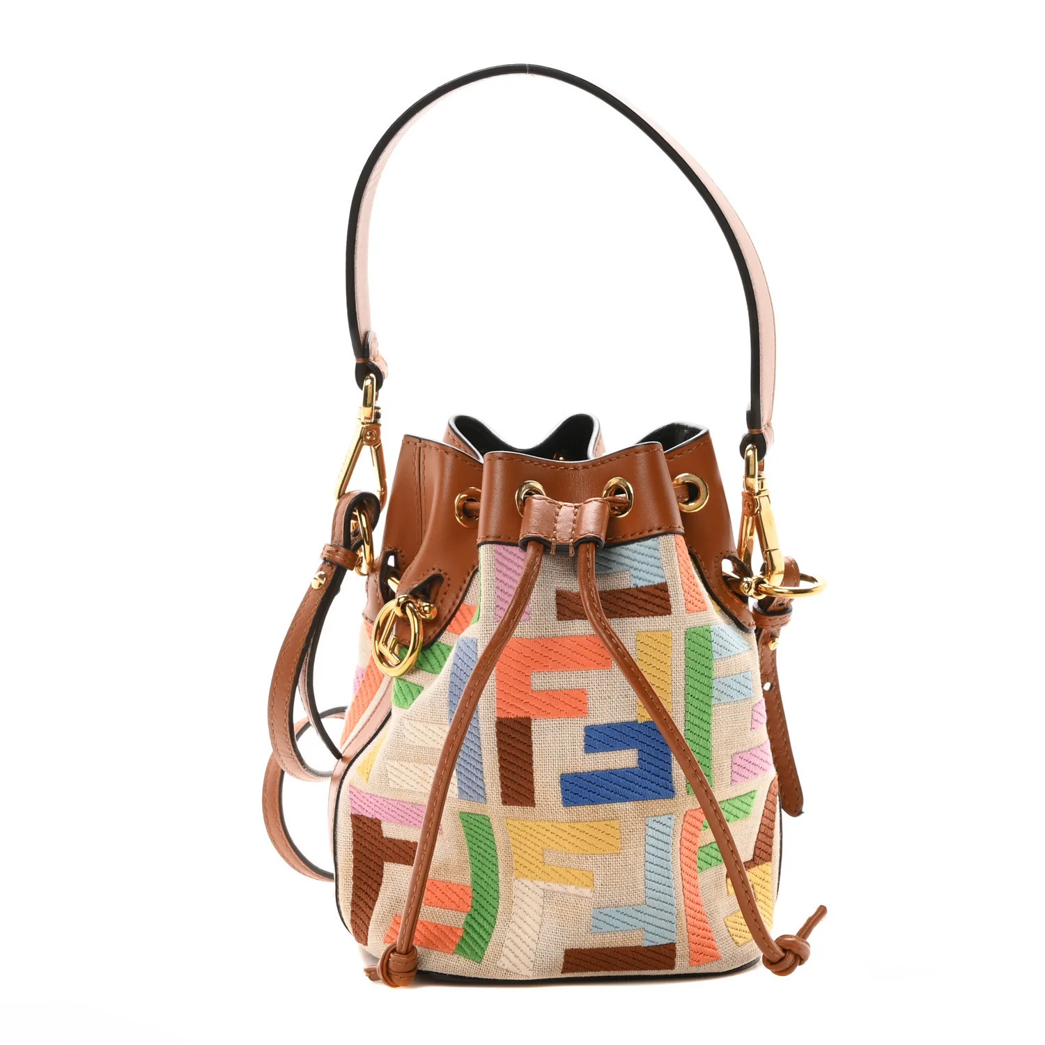 Kuban Canvas Vitello King F is Fendi FF Embroidered Mini Mon Tresor Bucket Bag Multicolor Cuoio | FASHIONPHILE (US)