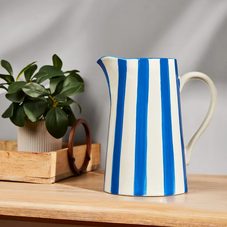 Mainstays by Becky G. & Alejandra 8.5" Blue Stripe Ceramic Pitcher Vase | Walmart (US)